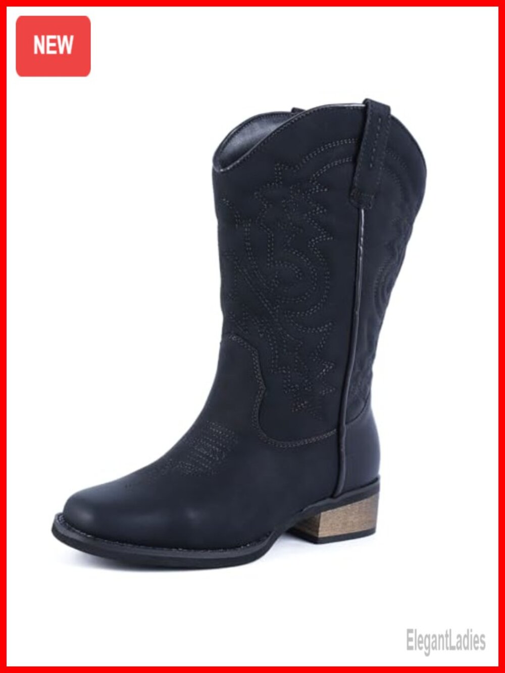 Western Cowboy Boots Square Toe Wide Calf Mid Calf Faux Leather Pull On